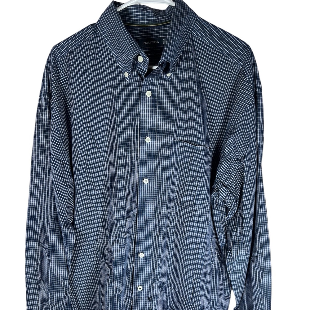 Nautica Men's Navy Plaid Two-Ply Cotton Button-Down Shirt Size XL